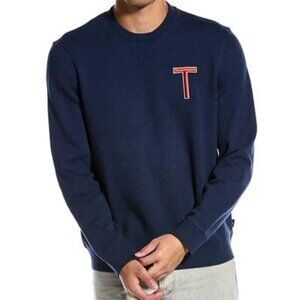 TED BAKER WELLOE Round Neck Chest Logo Cotton Navy Blue Varsity Sweatshirt Sz M
